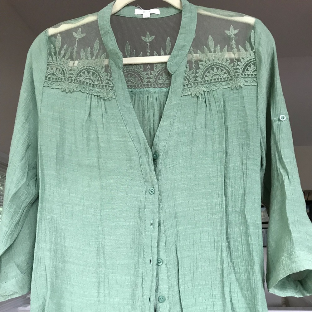Button up, jade green top